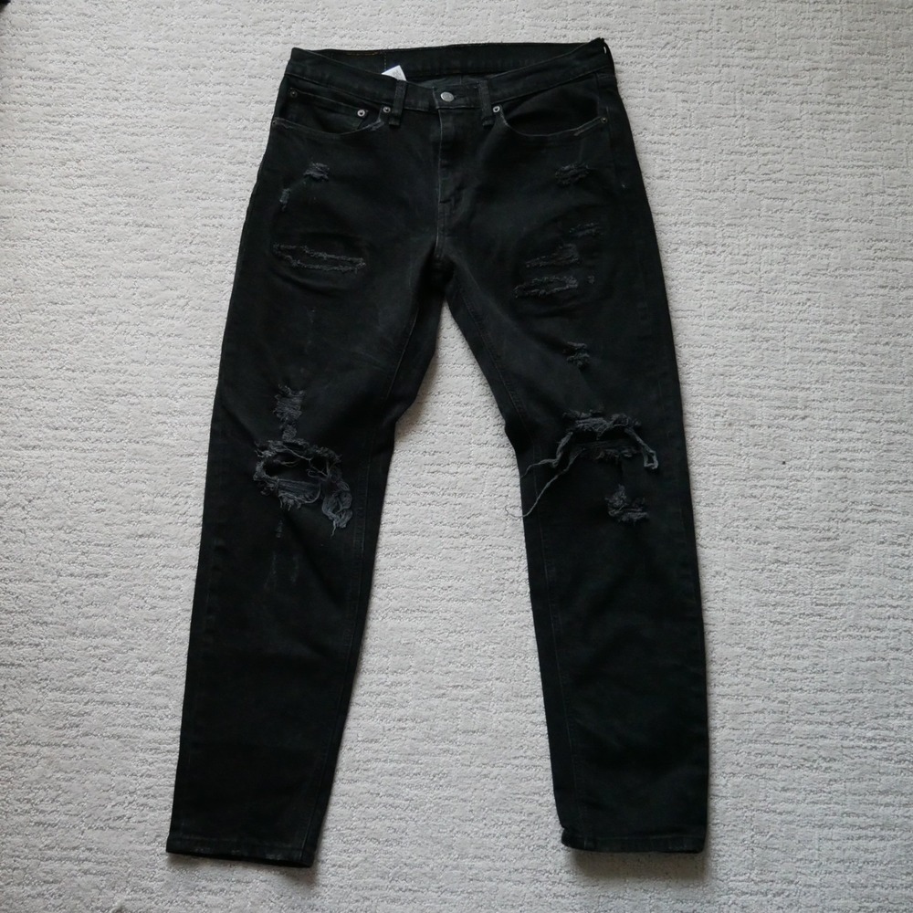 Levis 531 Athletic Slim Jeans Mens 34x32 Black Distressed Ripped Denim Pants